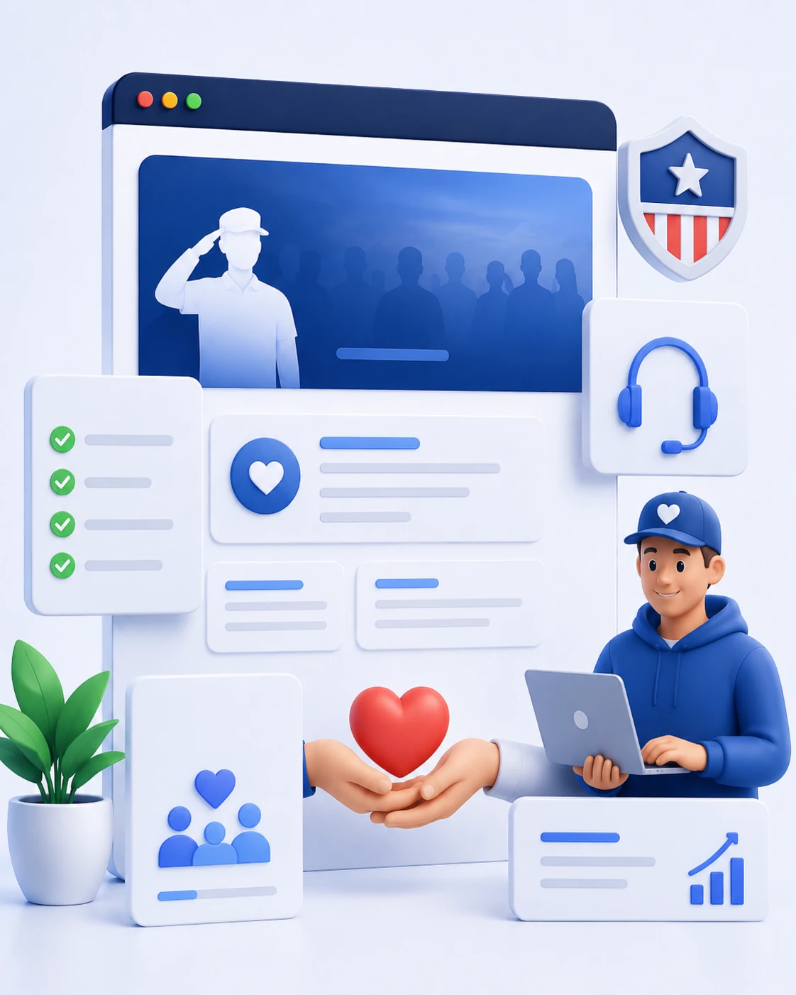 Non-profit and veterans technology support illustration