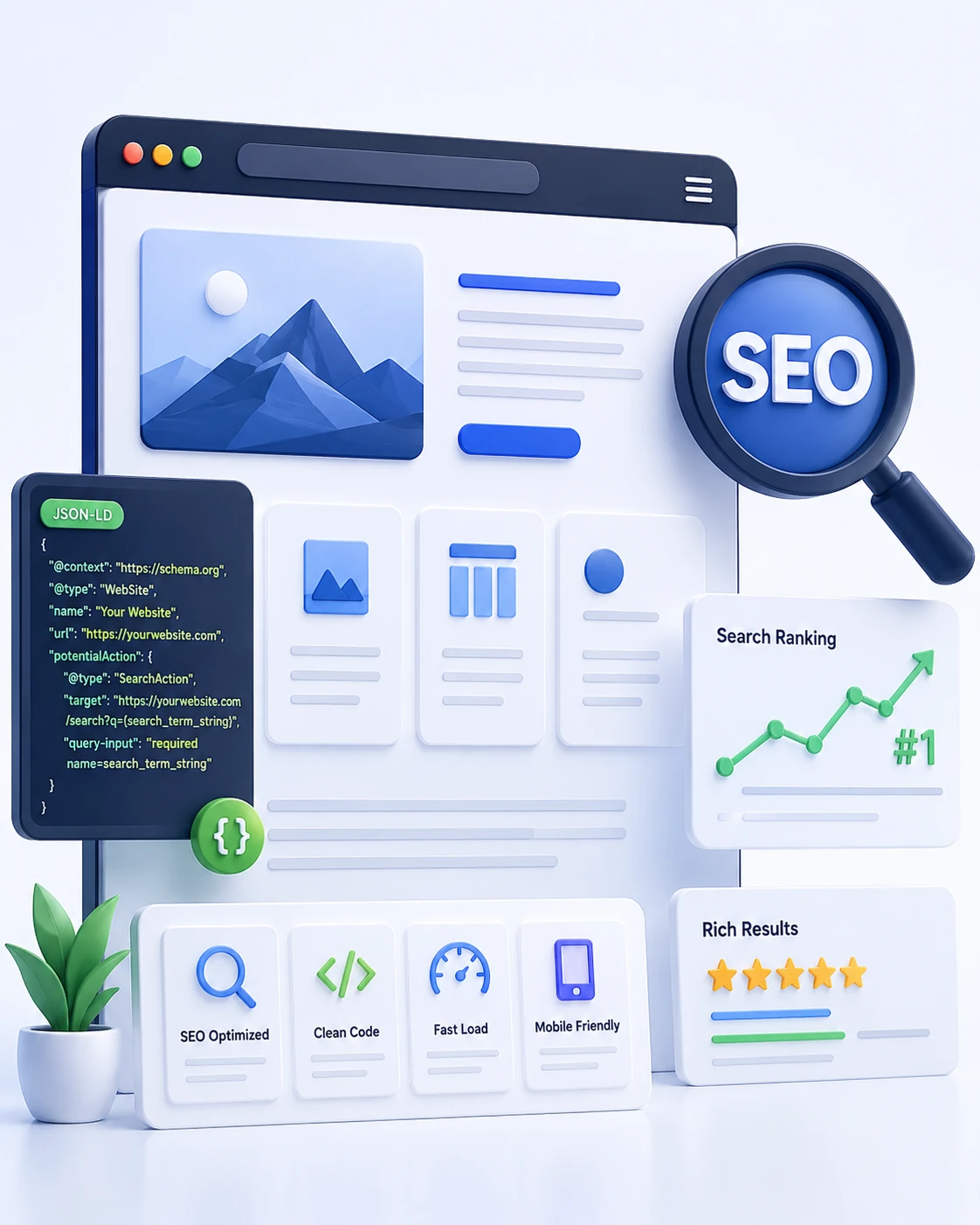 Custom website and SEO development illustration